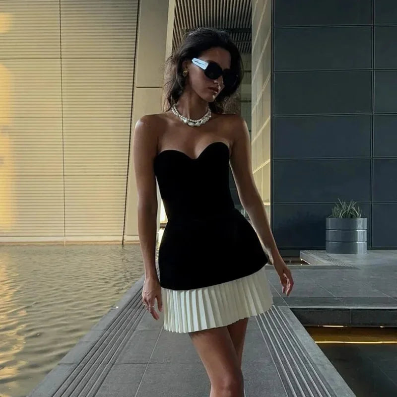 Velvet Strapless Sweetheart Peplum Pleated Mini Dress - View 6