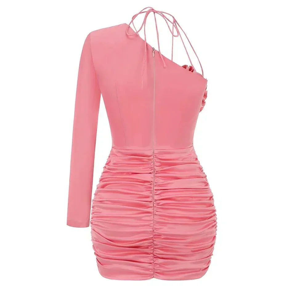 Dine And Dash One Shoulder Satin Mini Dress - View 5