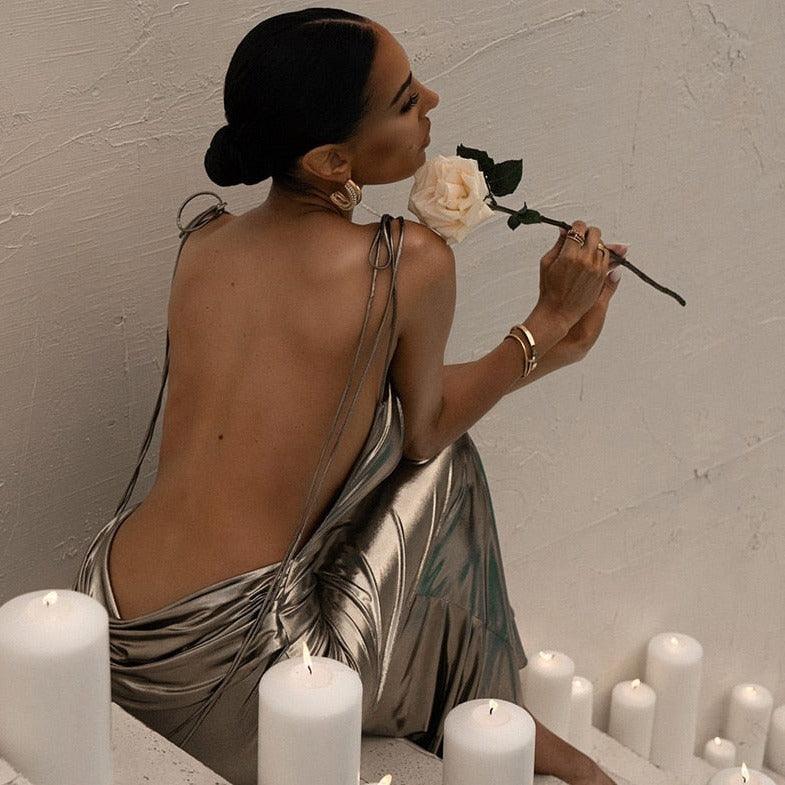 Charming Like Her Metallic Backless Maxi Dress - View 6