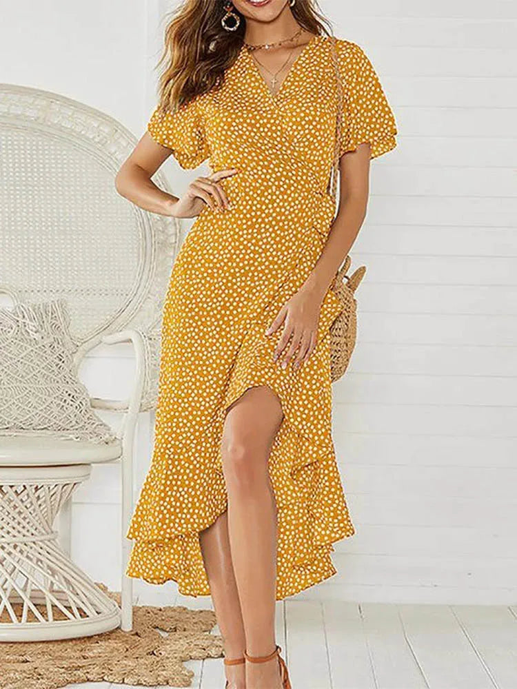 Floral Print Chiffon A-Line Short Sleeve Maxi Dress - View 6
