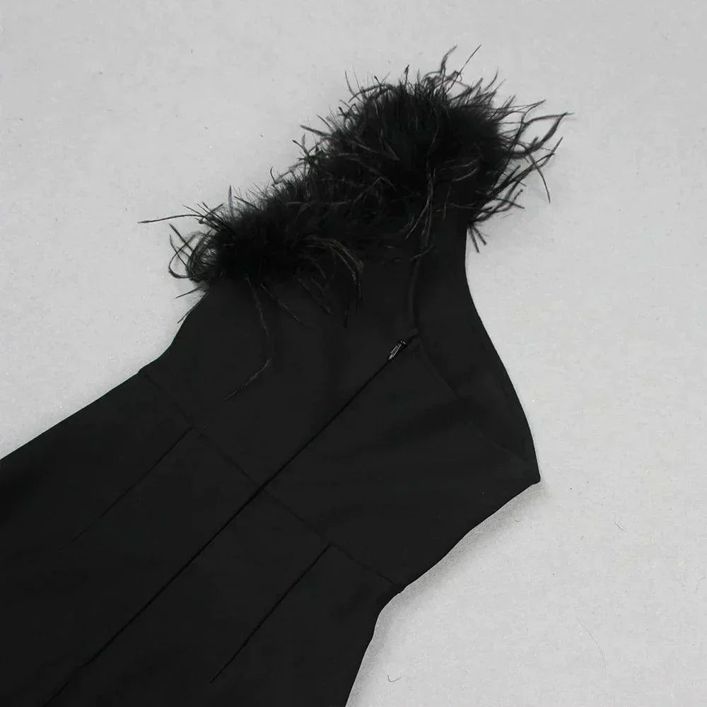 Dainty In The Dark Elegant One Shoulder Feather Maxi Dress - View 10