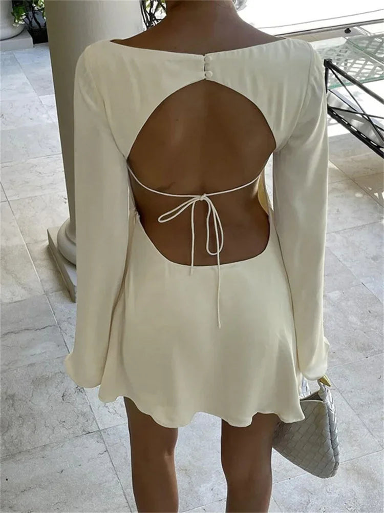 Elegant Backless Lace - Up Satin Party Mini Dress - View 4