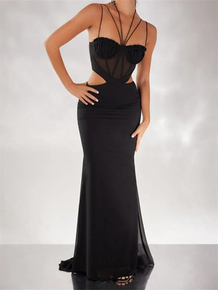 Strappy Sweetheart Corset Mesh Cut Out Mermaid Maxi Dress 6