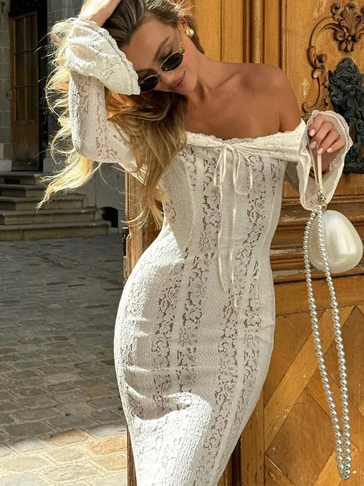 Hollow Lace Strapless Maxi Dress - View 6