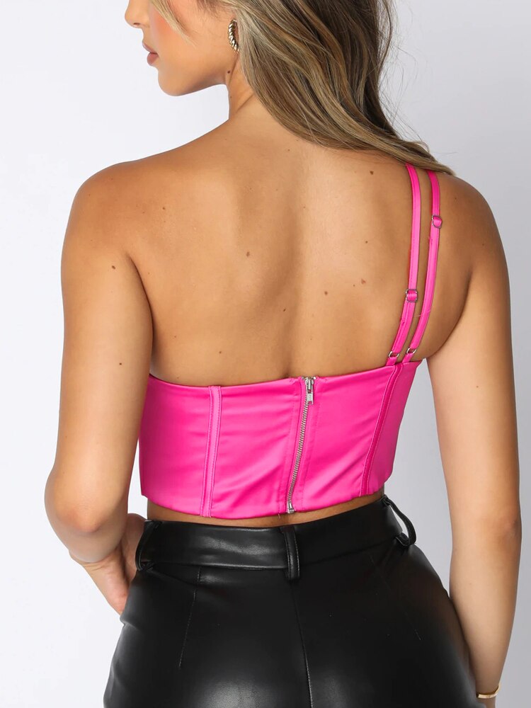 One Shoulder Strappy Boned Bustier Corset Crop Top 7