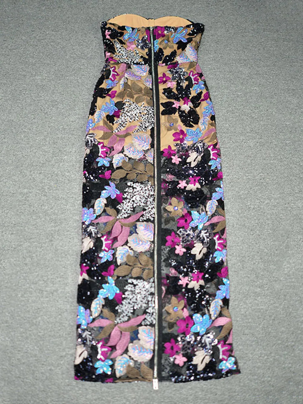 Sequin Floral Strapless Sweetheart Bodycon Maxi Dress - View 5