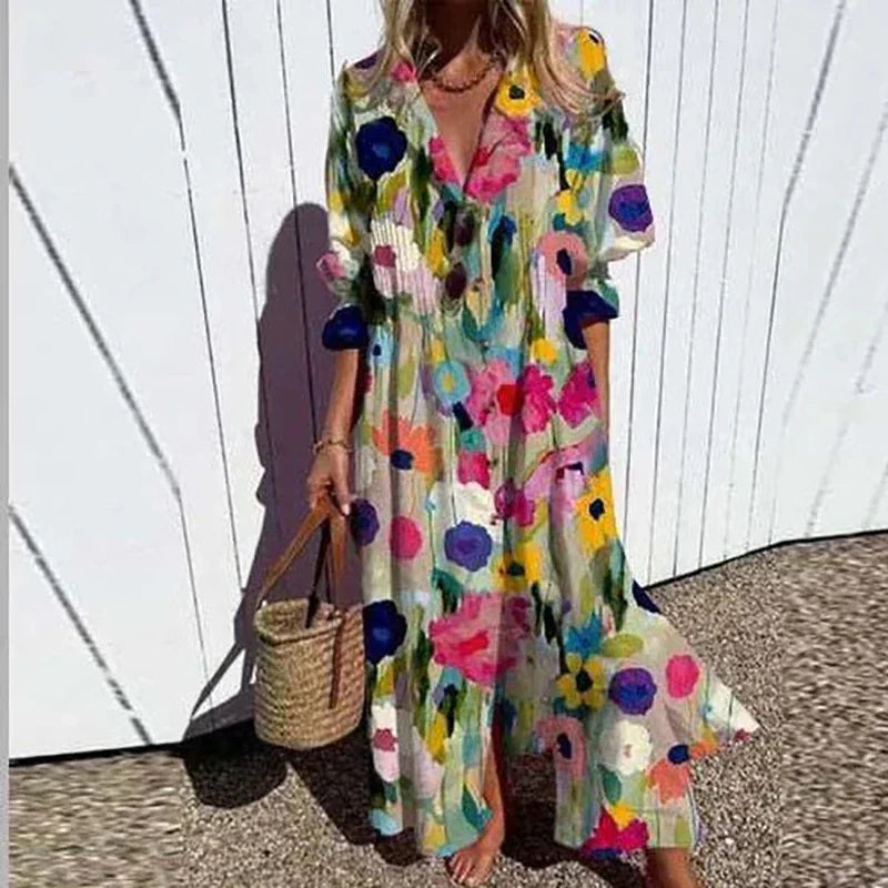 Floral Button Front Puff Sleeve Tiered Maxi Dress 2