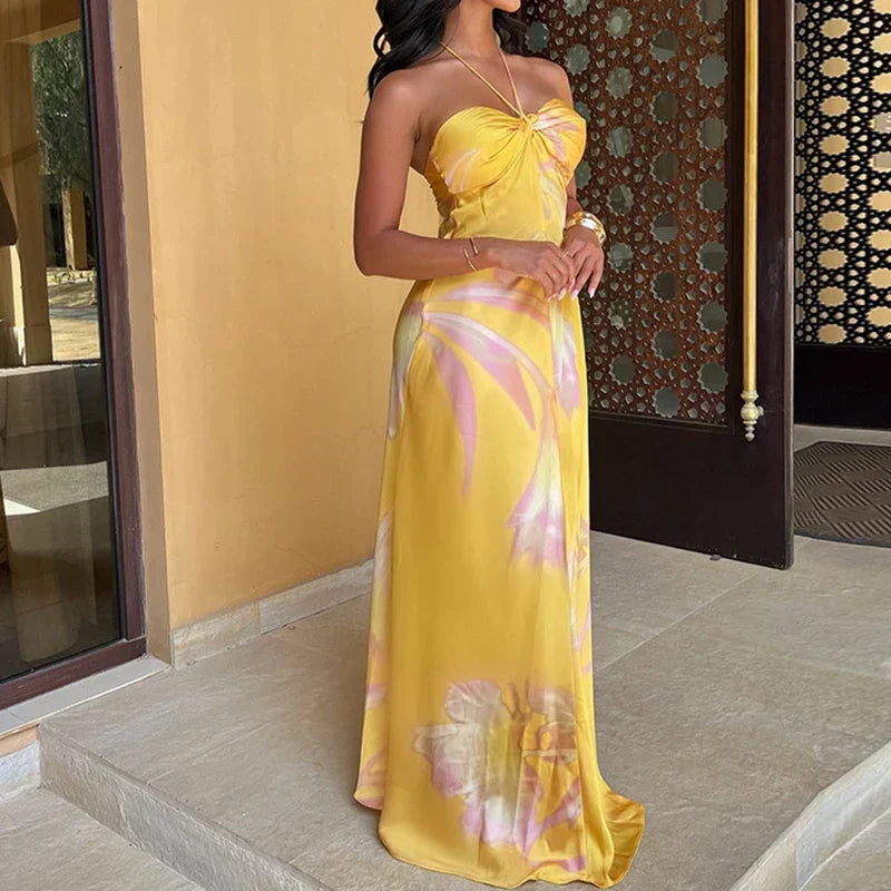 Satin Halter Neck Twist Front Slim Maxi Dress - View 3