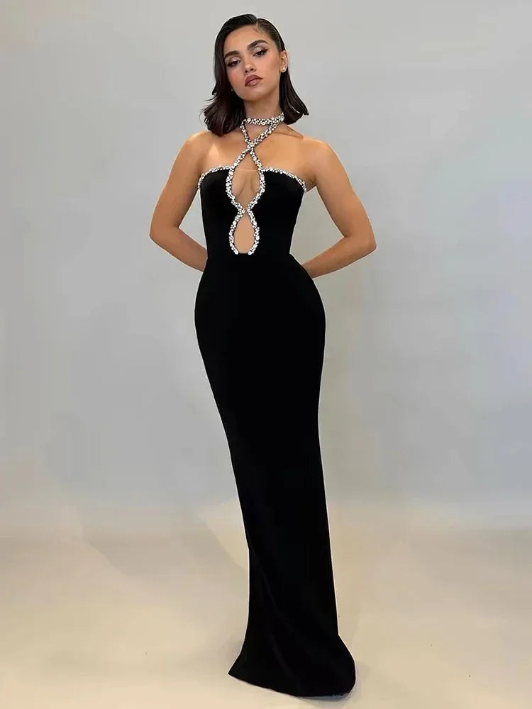 Black Diamond Strapless Maxi Bandage Dress