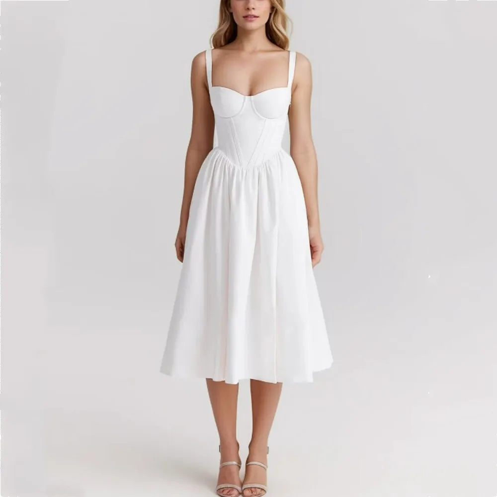 Corset Sweetheart Neck Spaghetti Strap High Split Midi Dress - View 9