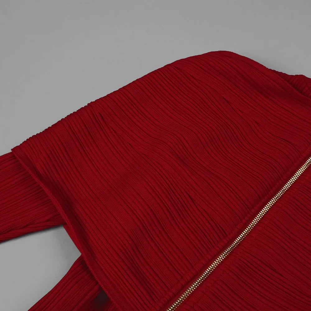 Ribbed Knit High Neck Long Sleeve Cross Wrap Bodycon Maxi Dress - View 11