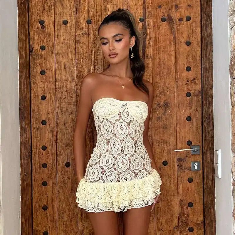Strapless Lace Backless Party Mini Dress