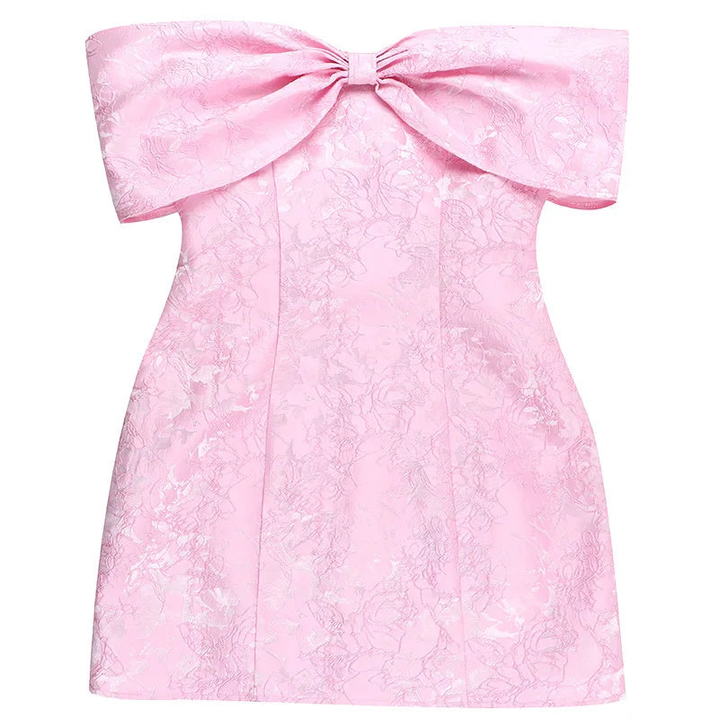 Bow Off Shoulder Backless A - line Jacquard Party Dress - View 14