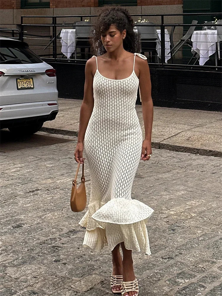 Crochet Maxi Dress with Ruffle Trim - View 2