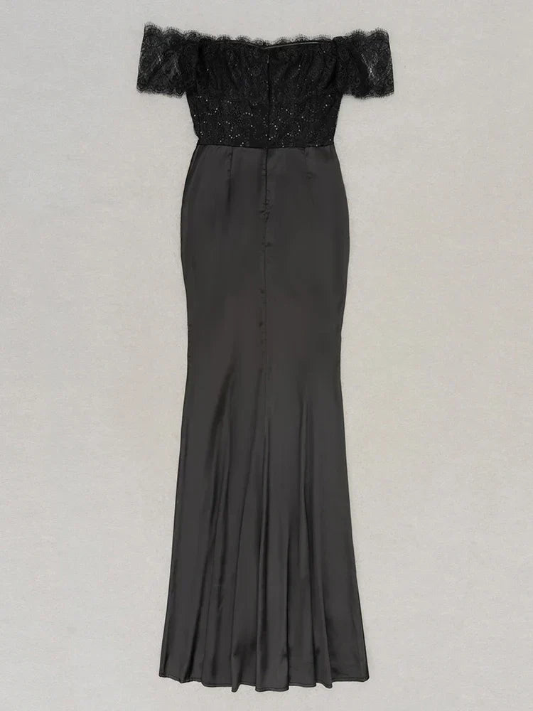 Lace Corset Off Shoulder Sweetheart Ruched Front Maxi Gown - View 9