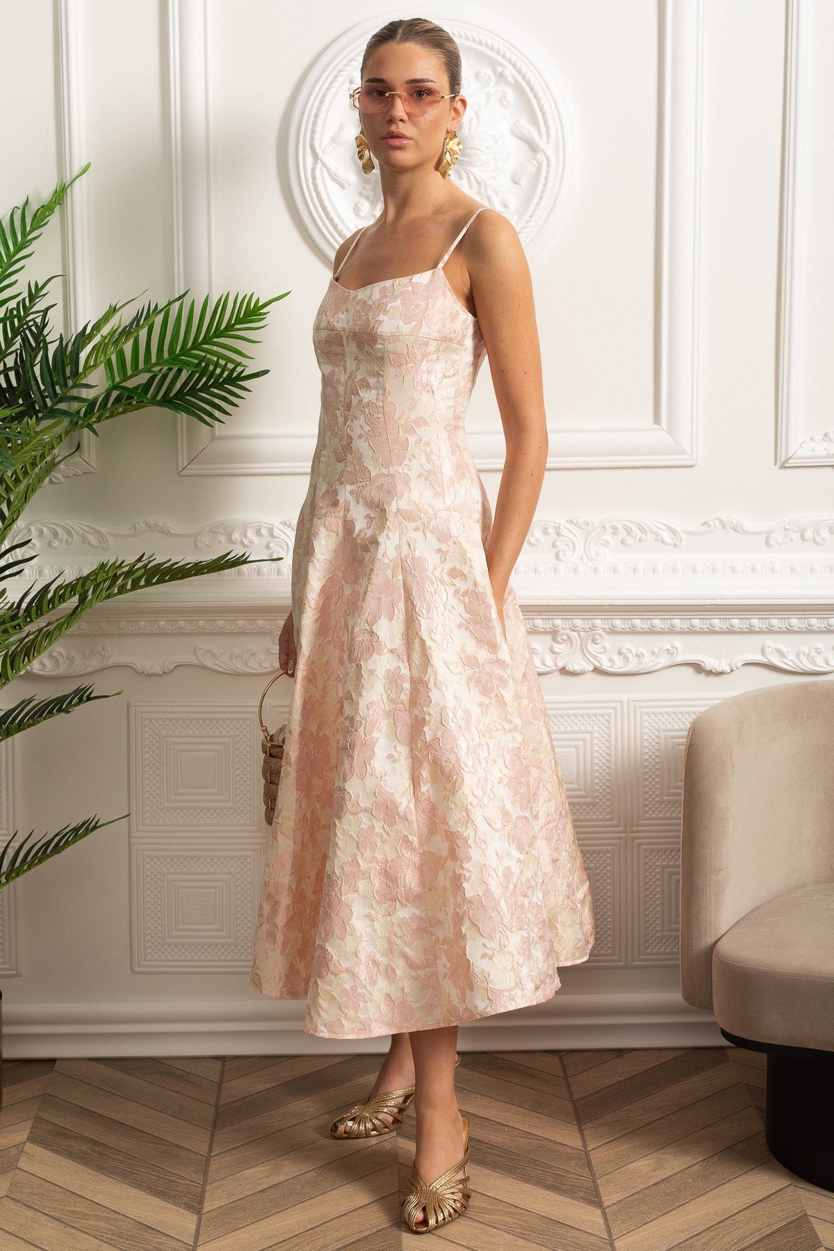 Jacquard Midi Dress - Blush Pink - View 6