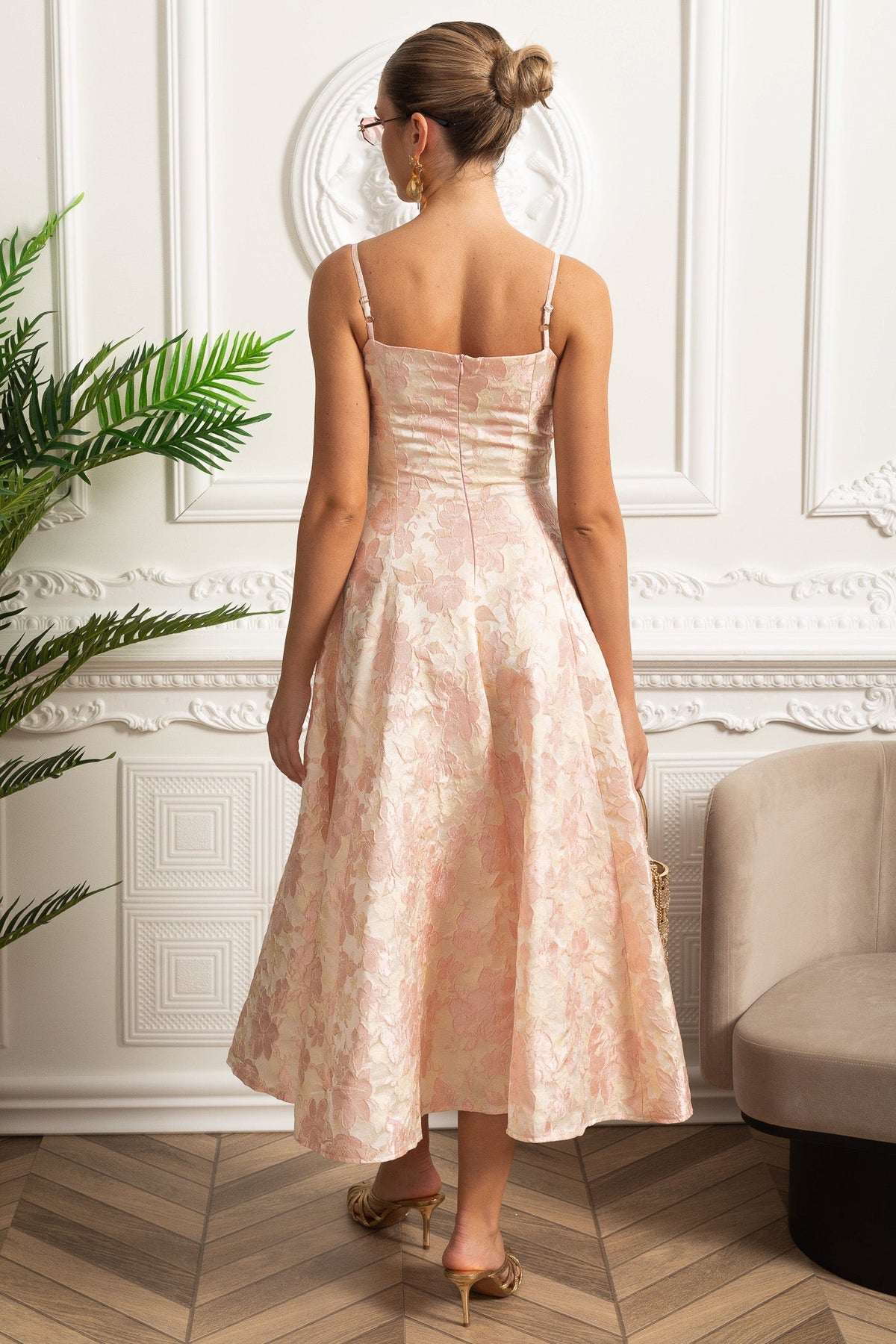 Jacquard Midi Dress - Blush Pink - View 7