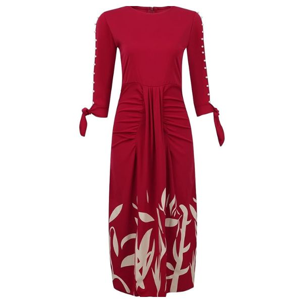 Cold Shoulder Pearl Trim Ruched Waist High Split Midi Cocktail Dress - View 6