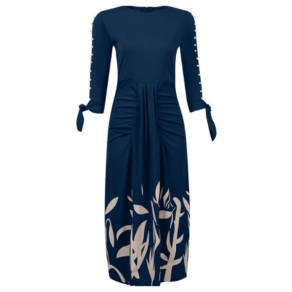 Cold Shoulder Pearl Trim Ruched Waist High Split Midi Cocktail Dress - View 7