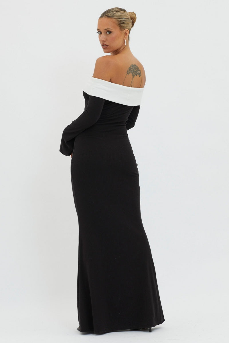 Nahir Minimalist Off the Shoulder Maxi Knit Dress Evening Wear Edit - View 4