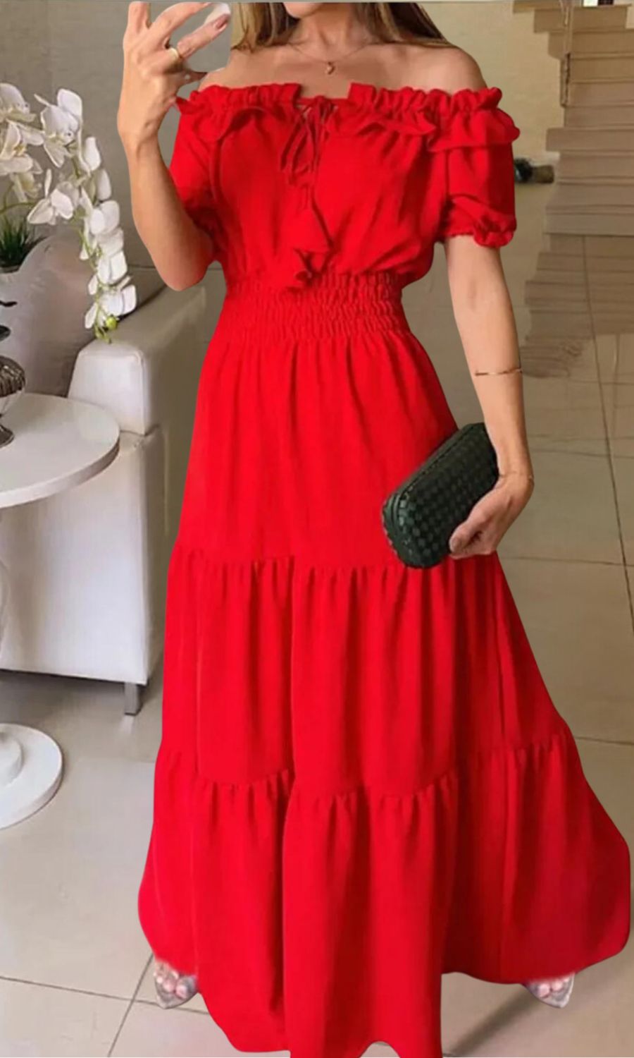 Ribbed V-Neck Short Sleeve Summer Midi Dress - View 10