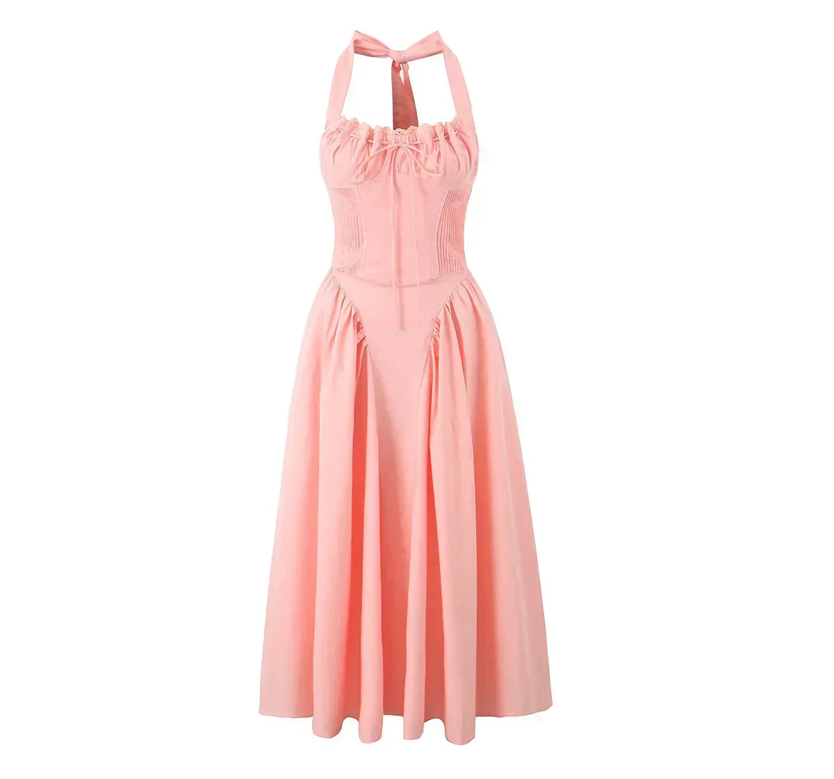 Halter Neck Corset Fit and Flare A-Line Midi Dress - View 15