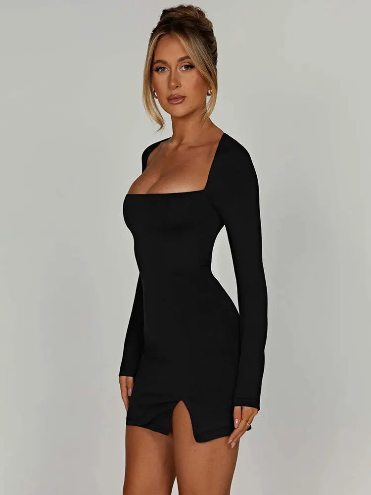 Lace Up Split Backless Long Sleeve Mini Dress - View 2