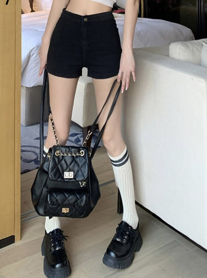 High Skinny Waisted Black Fashion Jeans Shorts Straight