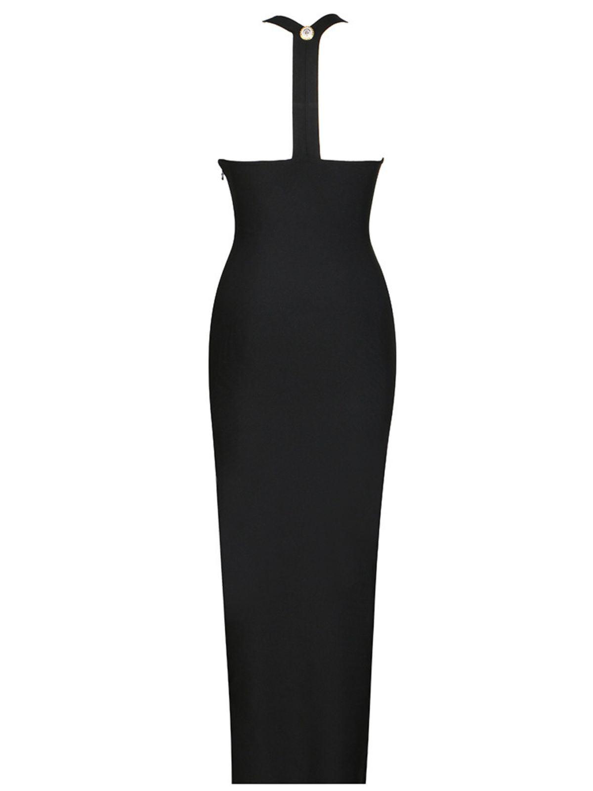 Halter Neck Button Embellished Bandage Maxi Dress - View 8