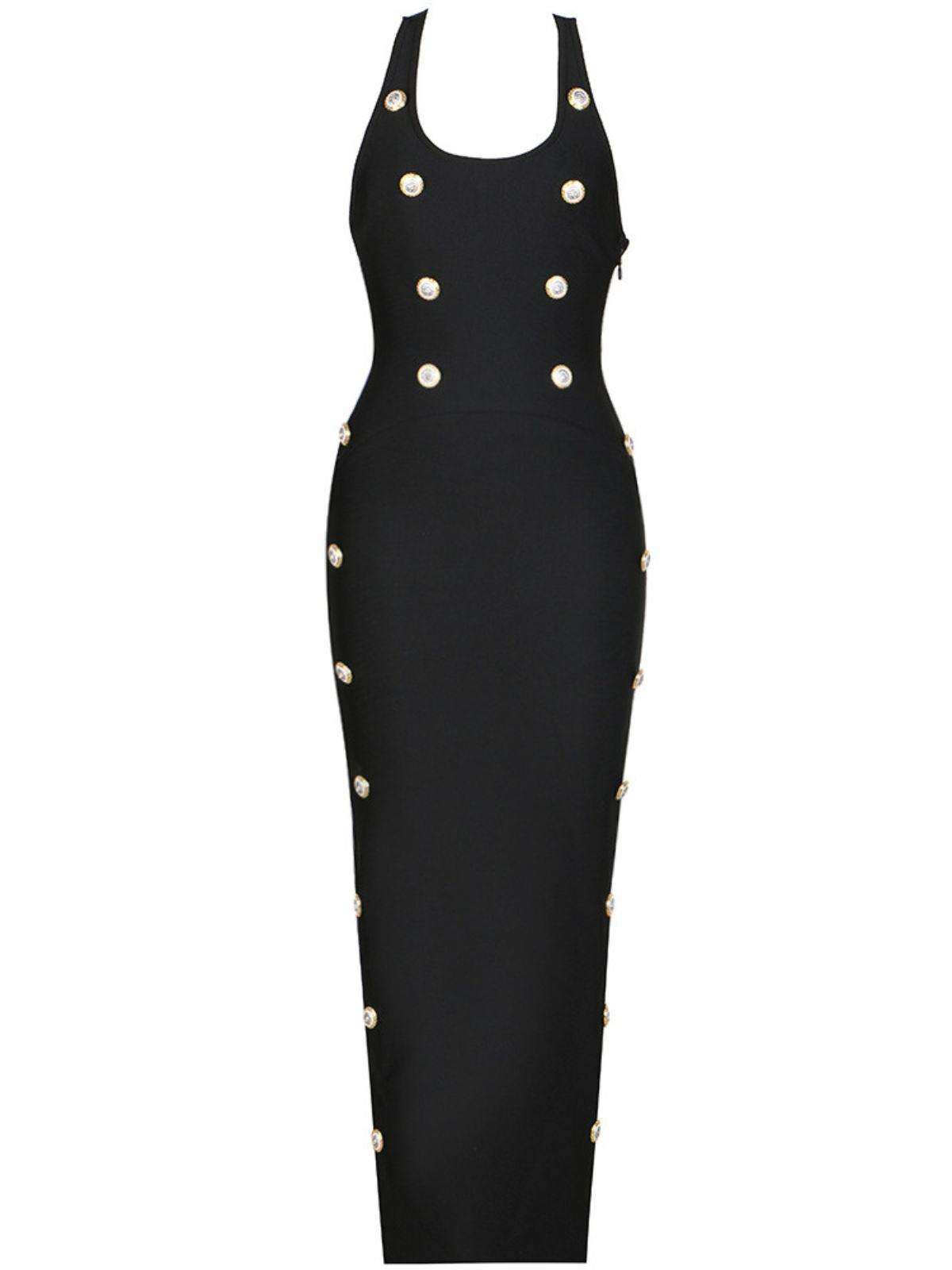 Halter Neck Button Embellished Bandage Maxi Dress - View 6