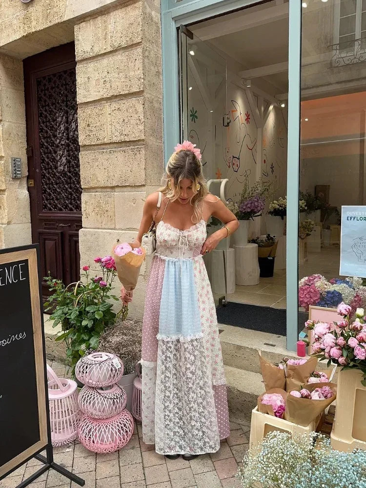 Lace Patchwork Halter Maxi Dress - View 7