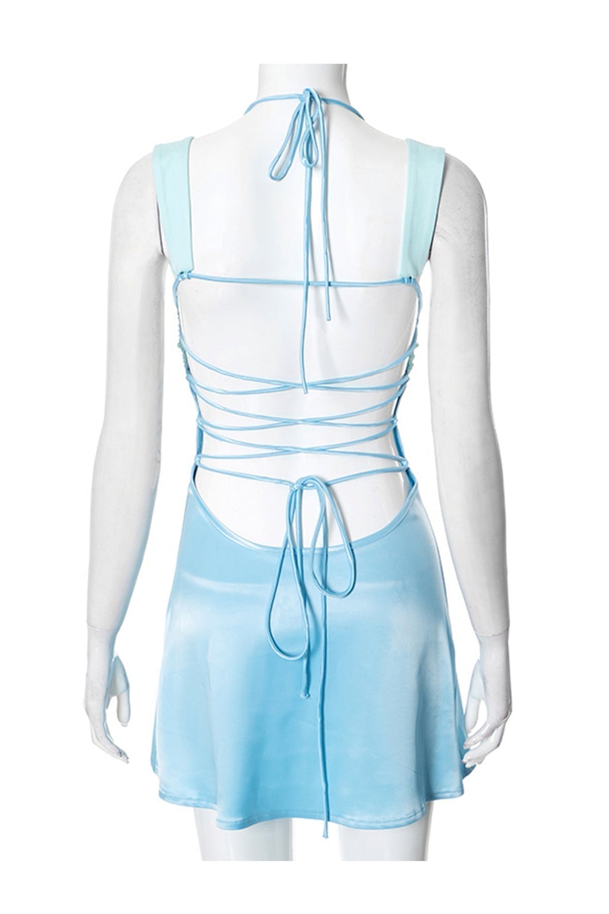 Satin Twisted Bust Dual Strap Lettuce Hem Mini Cami Dress - View 9