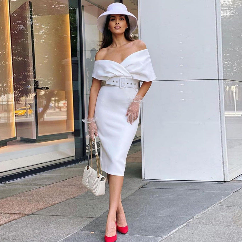Satin Deep V-Neck Batwing Sleeve Belted Bodycon Midi Dress - View 15