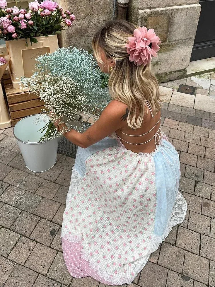Lace Patchwork Halter Maxi Dress - View 6