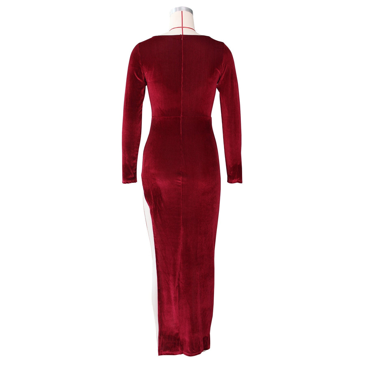Velvet Square Neck Long Sleeve Ruched High Split Bodycon Maxi Dress 34