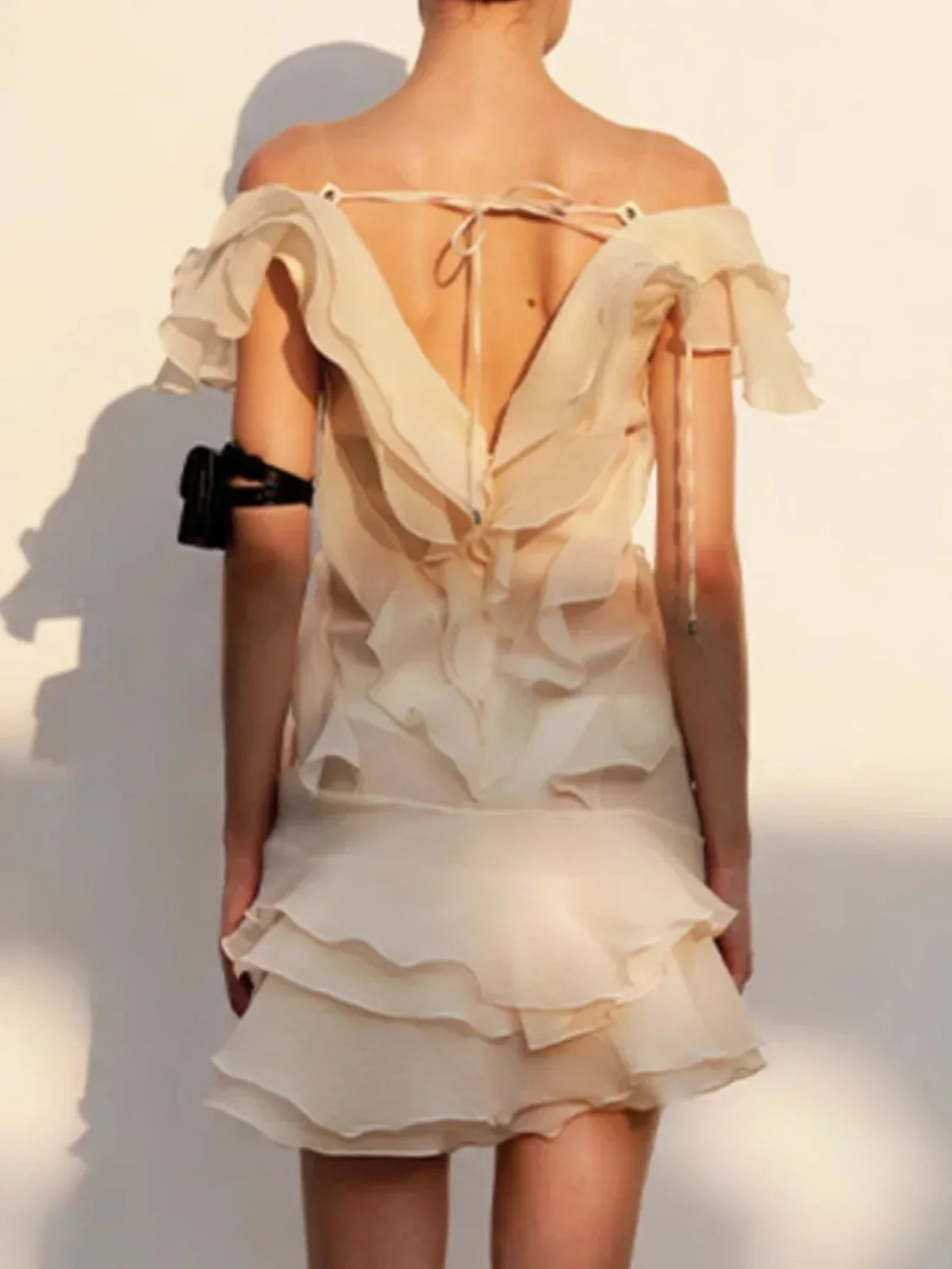 Ruffle Backless Mesh Prom Mini Dress - View 2