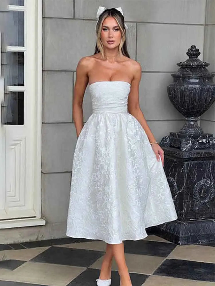 Jacquard Bow Strapless Backless Mini Dress - View 15