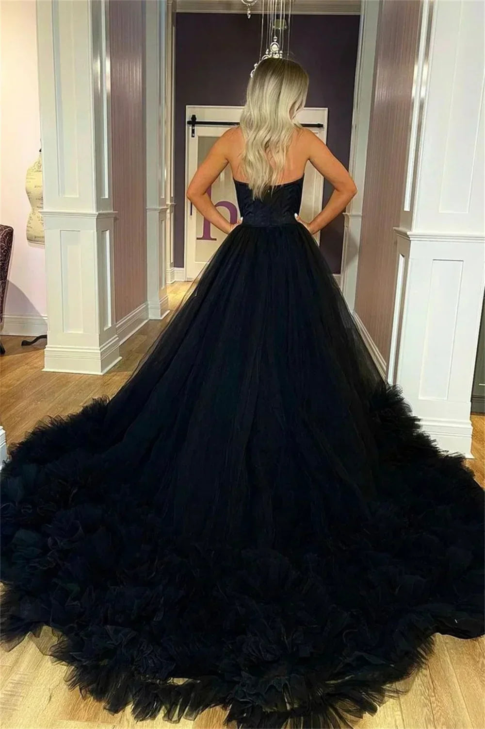 Tulle Strapless Sweetheart Ruffle Tiered Ball Gown - View 2