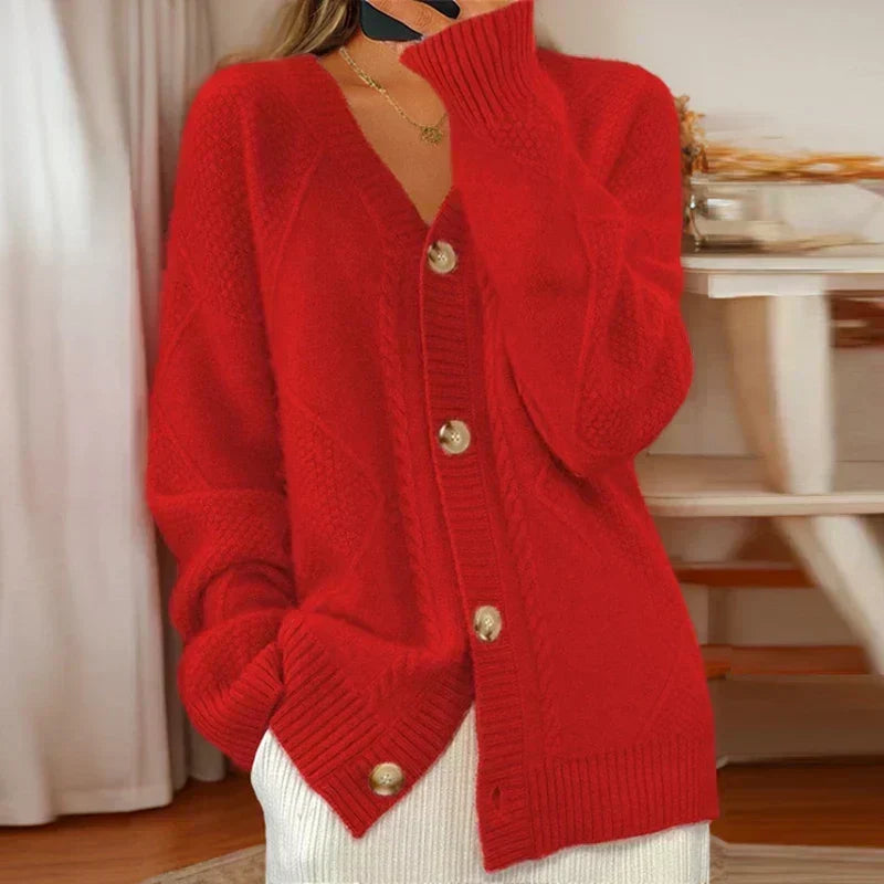 Button Front Cable Knit Long Sleeve Cardigan 3