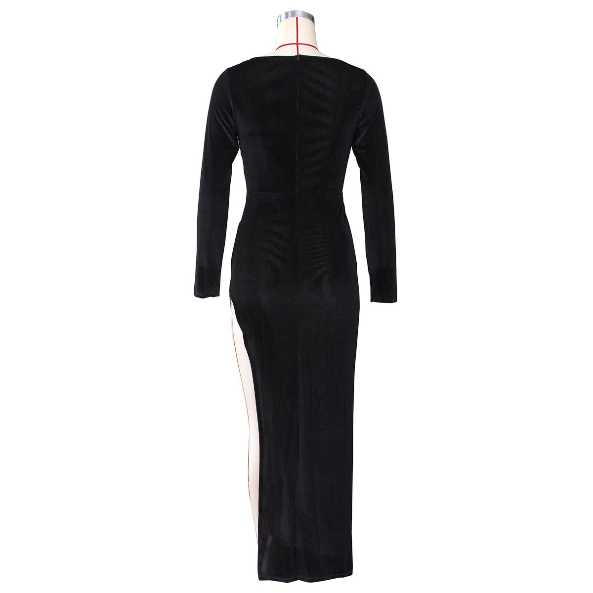 Velvet Square Neck Long Sleeve Ruched High Split Bodycon Maxi Dress 30