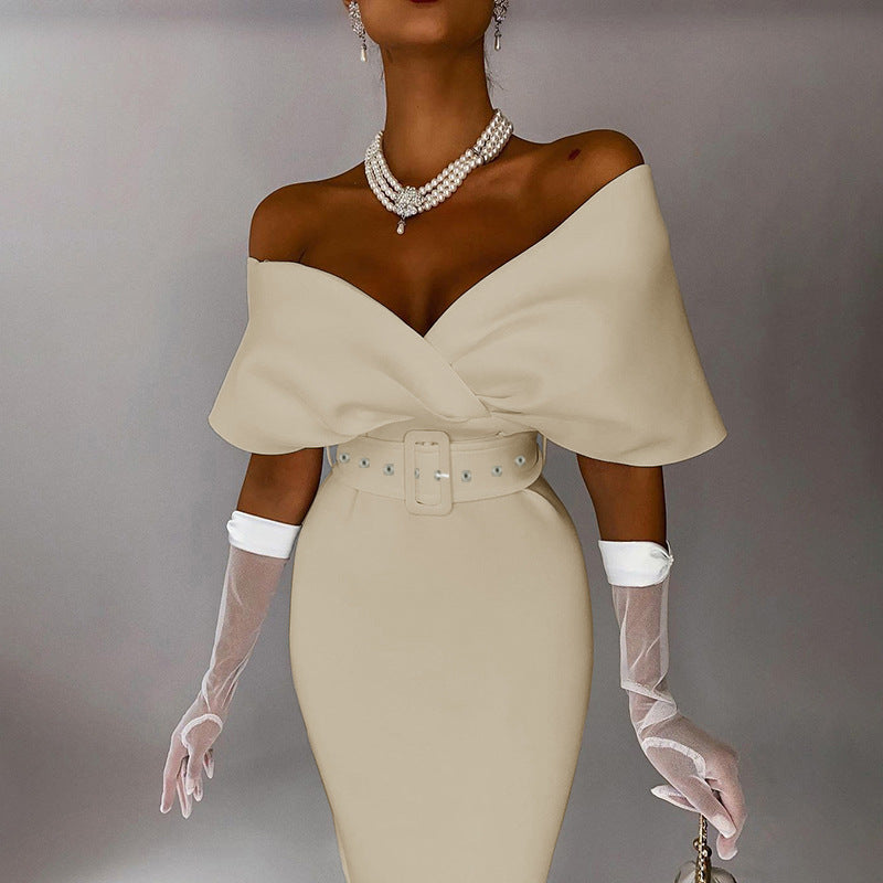 Satin Deep V-Neck Batwing Sleeve Belted Bodycon Midi Dress - View 22