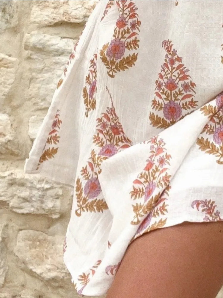 Floral Print One Shoulder Puff Sleeve Mini Dress - View 4