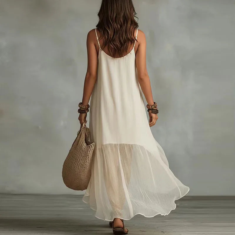 Chiffon Spaghetti Strap Ruffle High Low Maxi Dress Summer 3