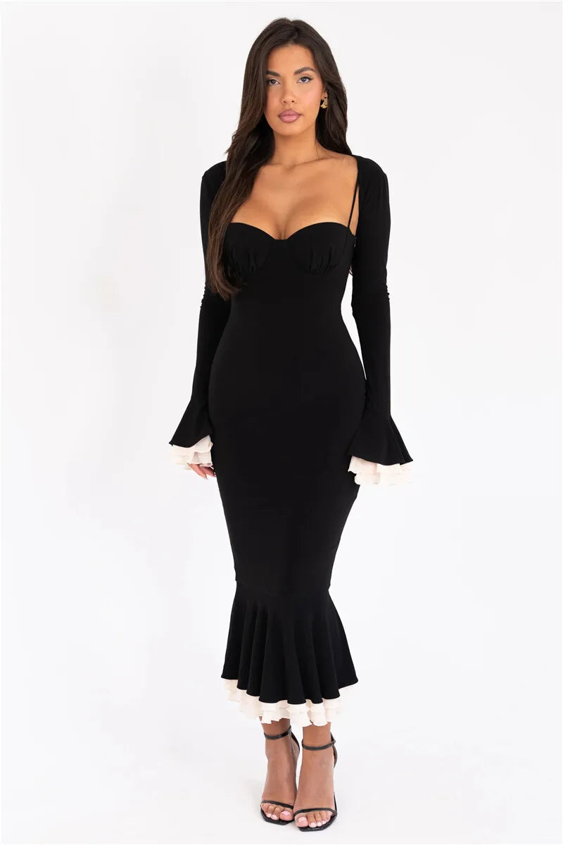 Sweetheart Spaghetti Strap Ruffle Trim Mermaid Midi Two-Piece Set - View 21