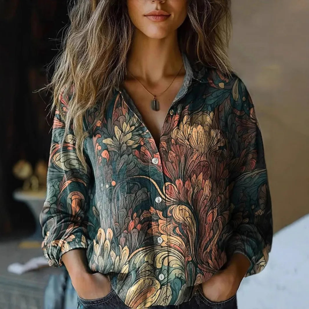 Floral Print Long Sleeve Button Front Utility Shirt 5