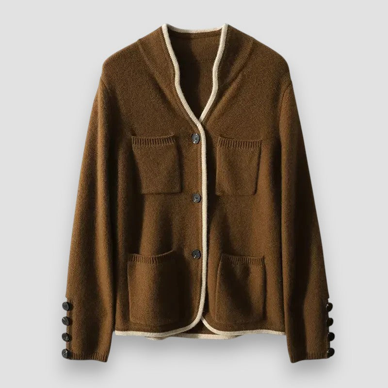 Stand Collar Contrast Trim Button Front Knit Cardigan 3