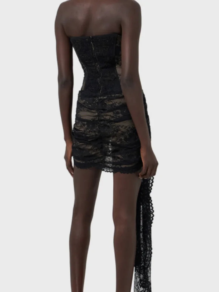 Lace Strapless Sweetheart Sheer Corset Bodycon Mini Dress - View 6