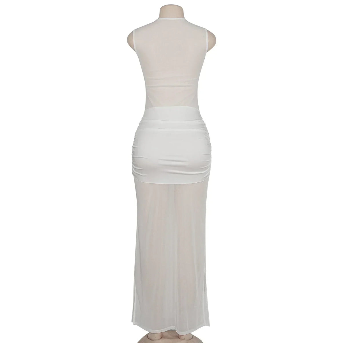 Mesh Mock Neck Sleeveless Knotted Bandeau Ruched Waist Maxi Dress - View 8
