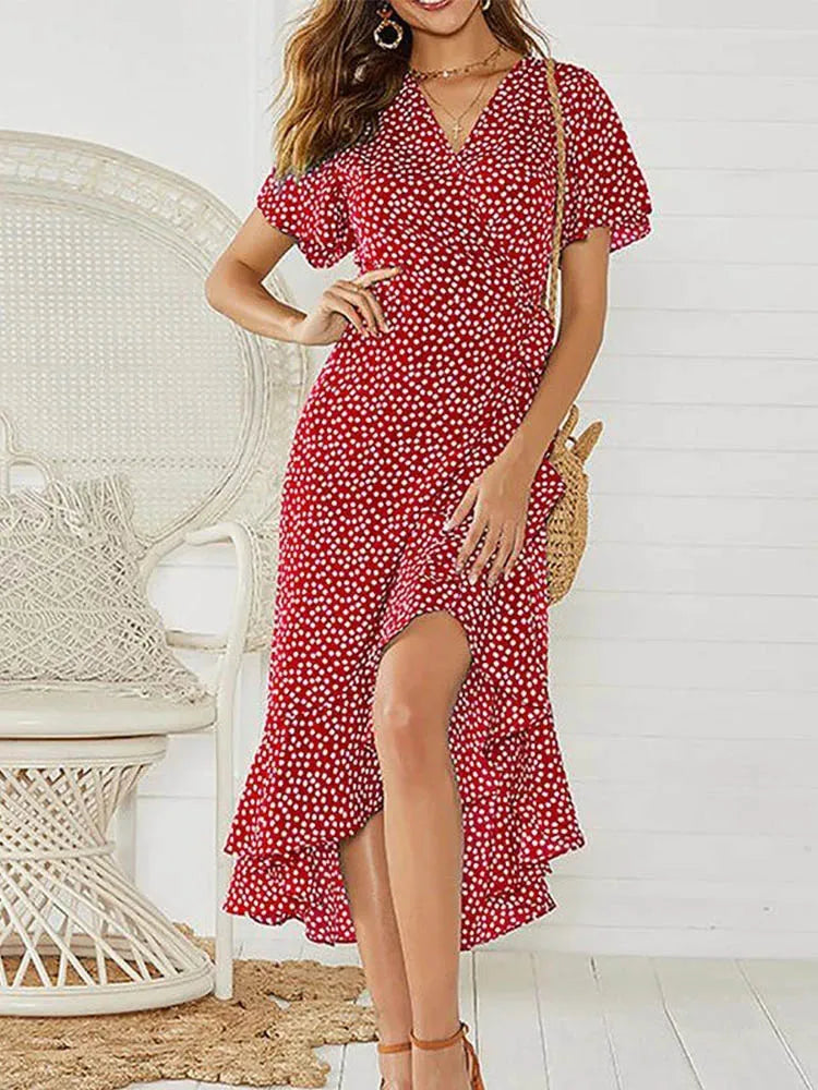 Floral Print Chiffon A-Line Short Sleeve Maxi Dress - View 7