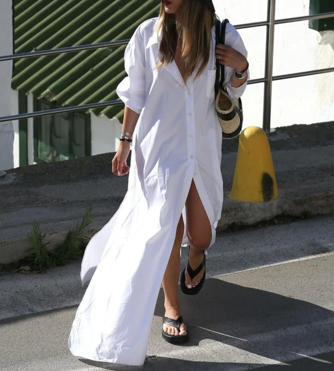 Deep V-Neck Long Sleeve Tiered Flowy Boho Summer Dress - View 3
